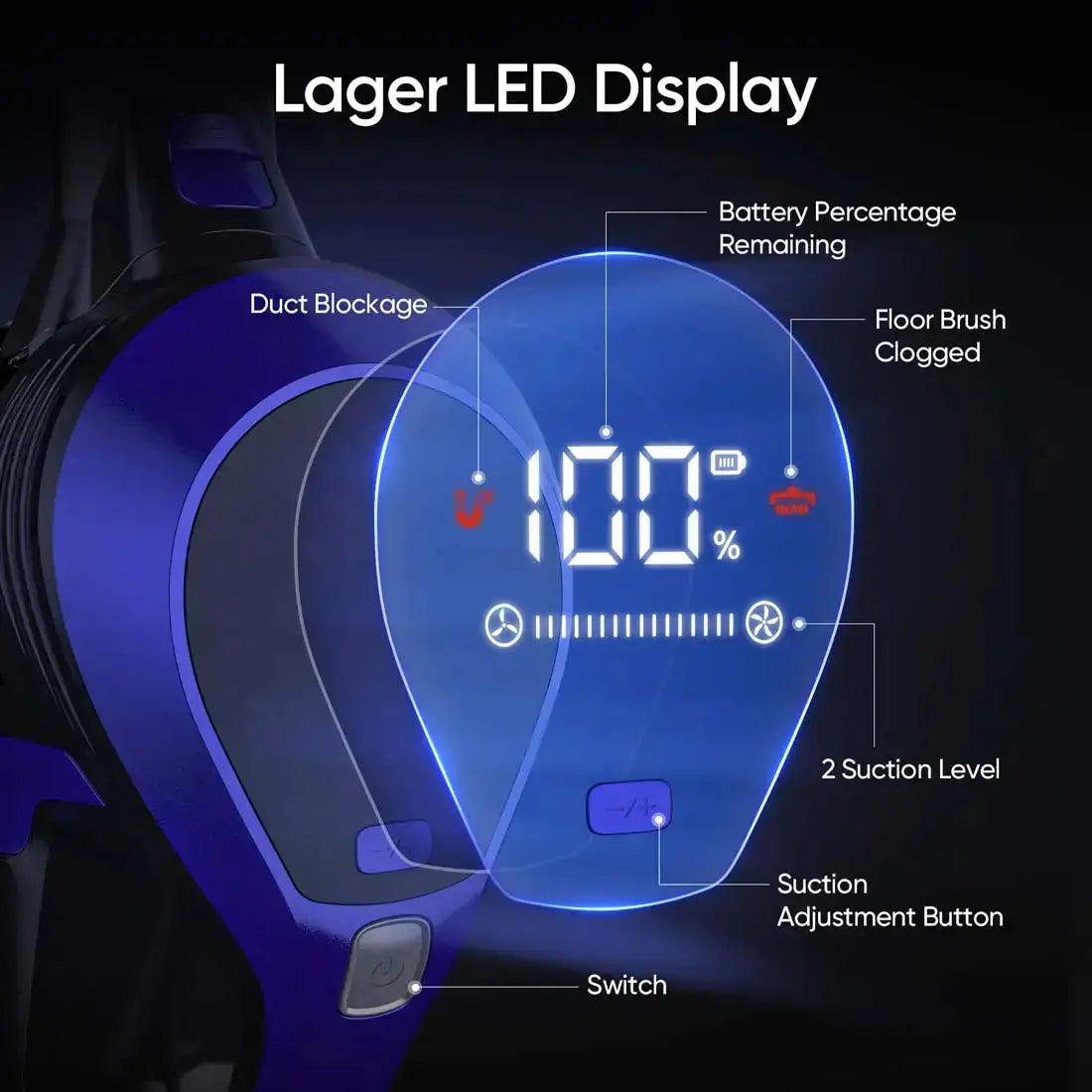 MOOSOO XC1 Blue Multi Surface Vacuum with Large LED Display Screen