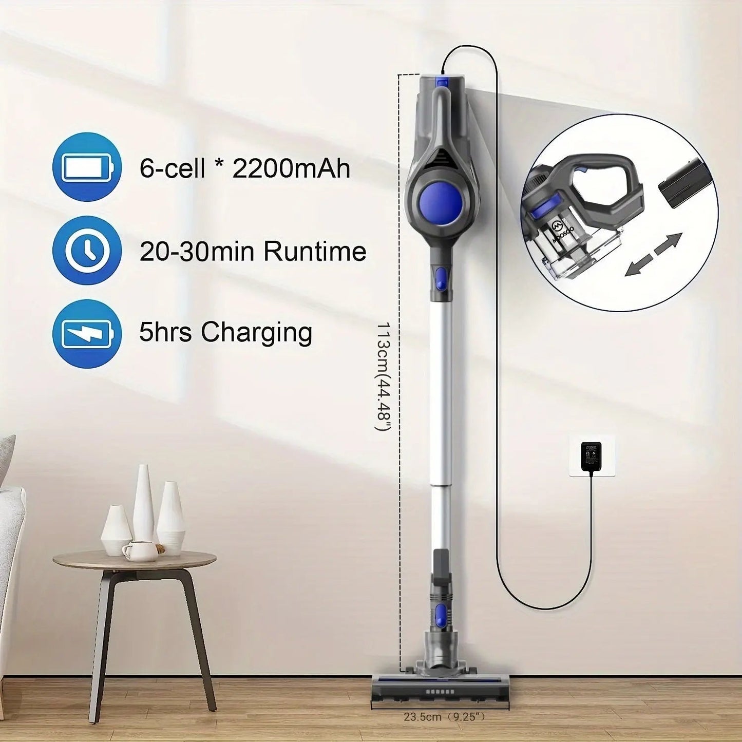 MOOSOO XL-618A 4-in-1 Cordless Vacuum - High Performance, Easy Maneuverability, and Long-lasting Battery Life