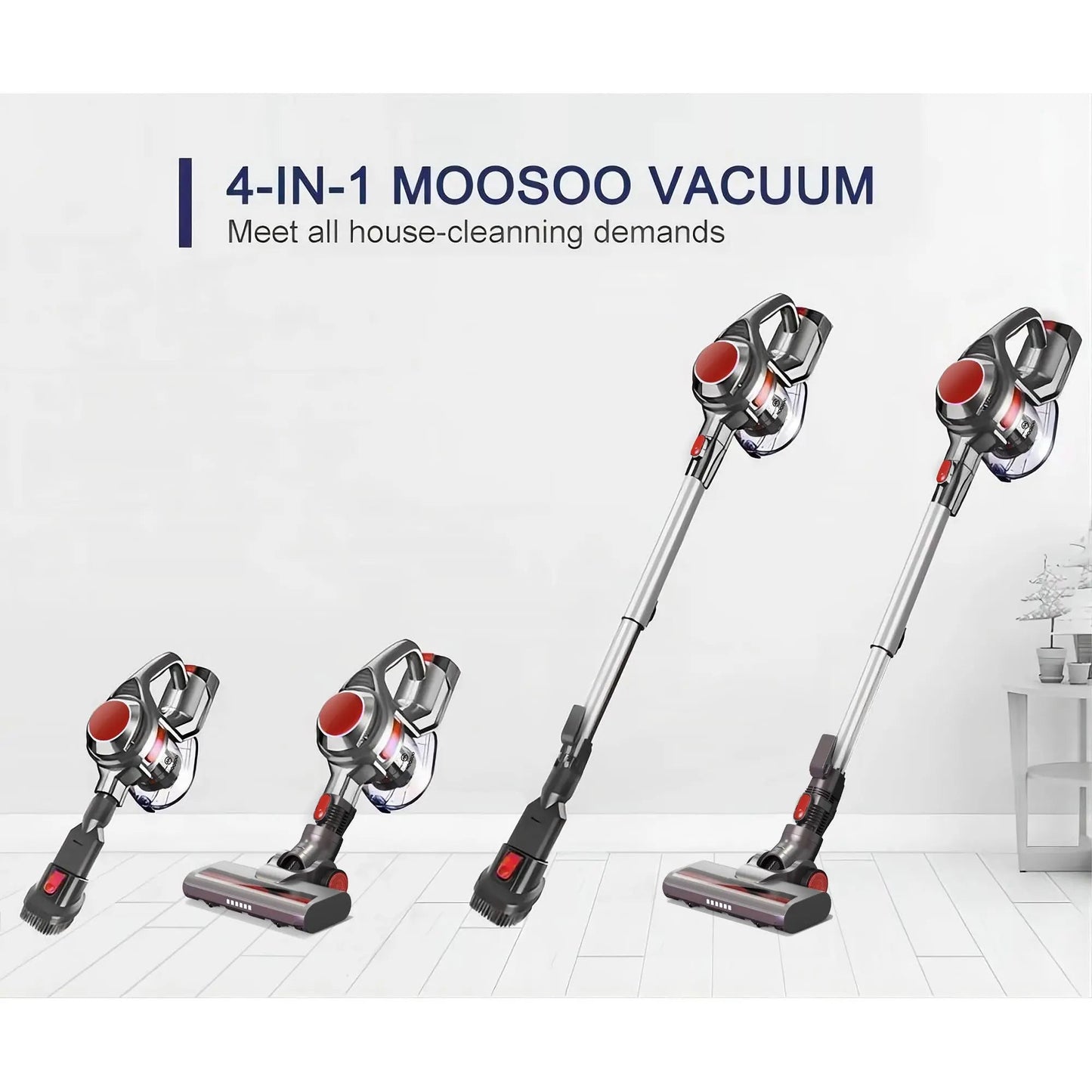 MOOSOO XL-618A 4-in-1 Cordless Vacuum - High Performance, Easy Maneuverability, and Long-lasting Battery Life